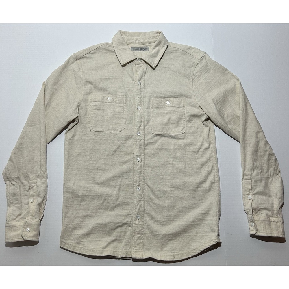 Outerknown Shirt Mens Large Beige Organic Cotton Twill Button Front Pockets EUC